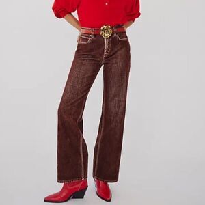 Free People We The Free Tinsley Baggy High Rise Flocked Jeans- Otter $228 MSRP